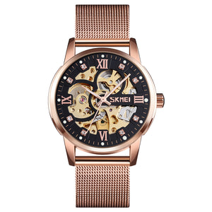 Elegant Skeleton Analog Wrist Watch with Mesh Strap For Men