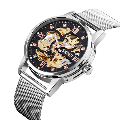 Elegant Skeleton Analog Wrist Watch with Mesh Strap For Men