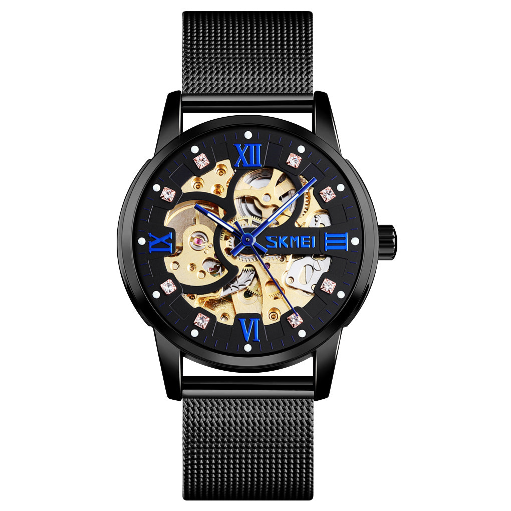 Elegant Skeleton Analog Wrist Watch with Mesh Strap For Men