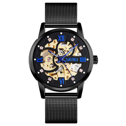 Elegant Skeleton Analog Wrist Watch with Mesh Strap For Men