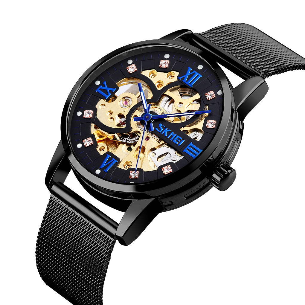 Elegant Skeleton Analog Wrist Watch with Mesh Strap For Men