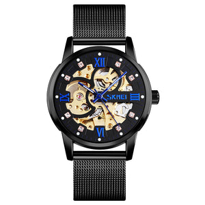 Elegant Skeleton Analog Wrist Watch with Mesh Strap For Men