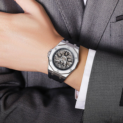 Skmei Automatic Skeleton Mechanical Dial Stainless Steel Strap Analog Watch for Men - M036