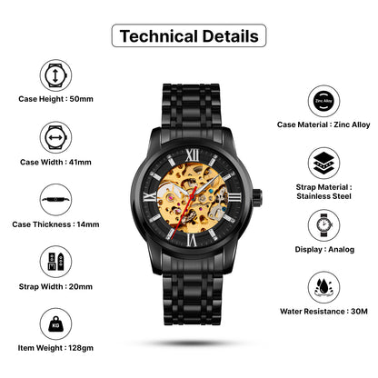 Skmei Automatic Analog Dial Stainless Steel Strap Watch for Men - 9222