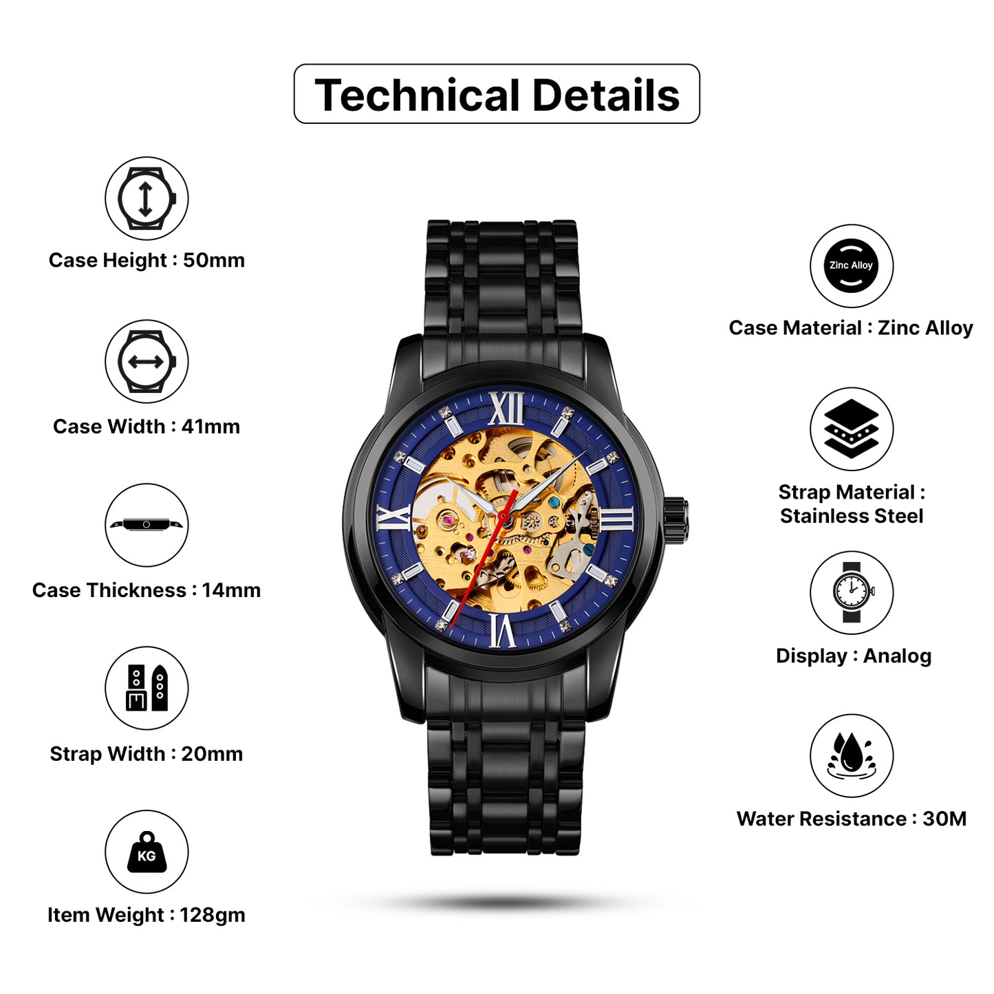 Skmei Automatic Analog Dial Stainless Steel Strap Watch for Men - 9222