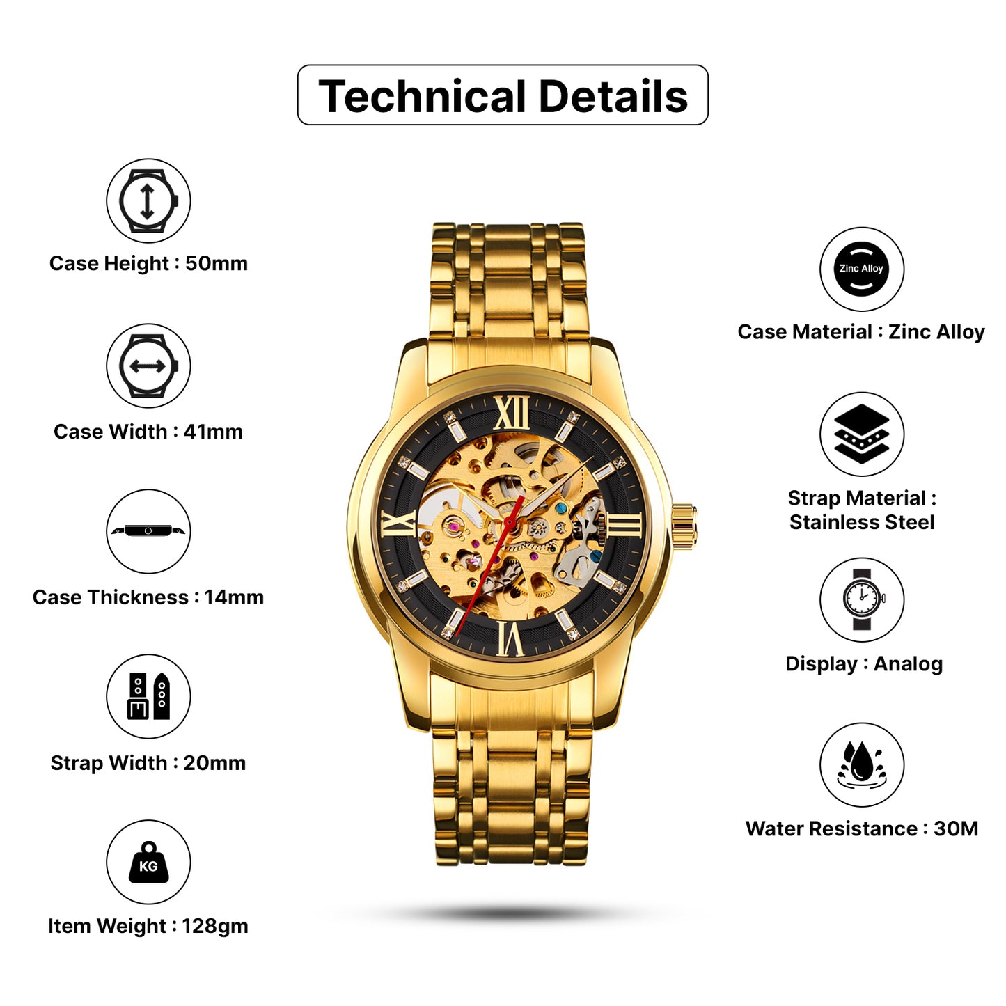 Skmei Automatic Analog Dial Stainless Steel Strap Watch for Men - 9222