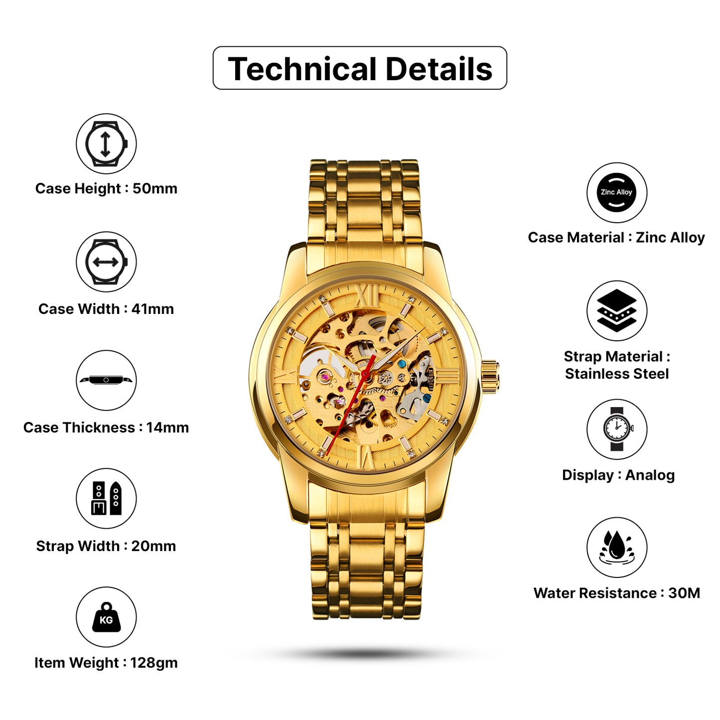 Skmei Automatic Analog Dial Stainless Steel Strap Watch for Men - 9222