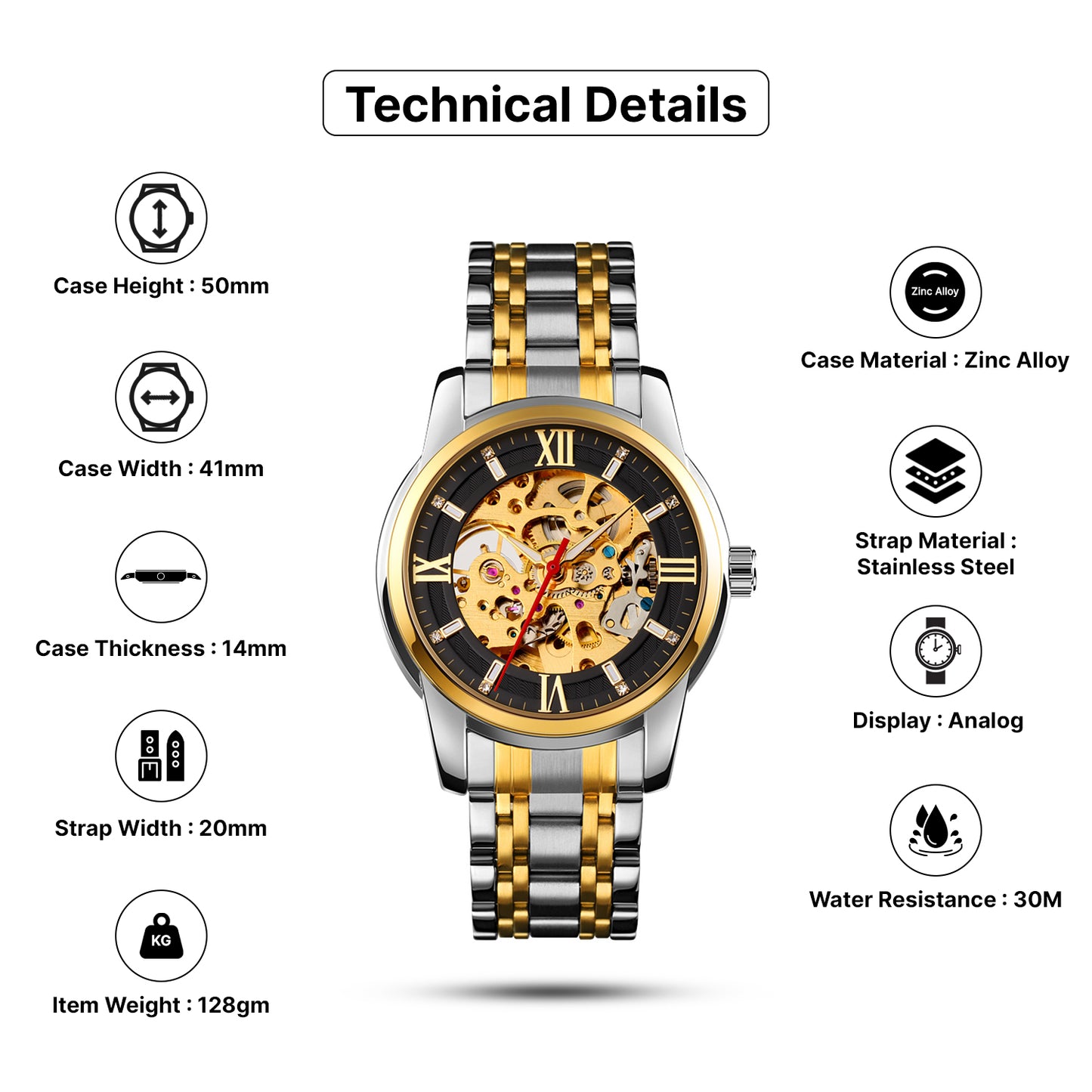 Skmei Automatic Analog Dial Stainless Steel Strap Watch for Men - 9222