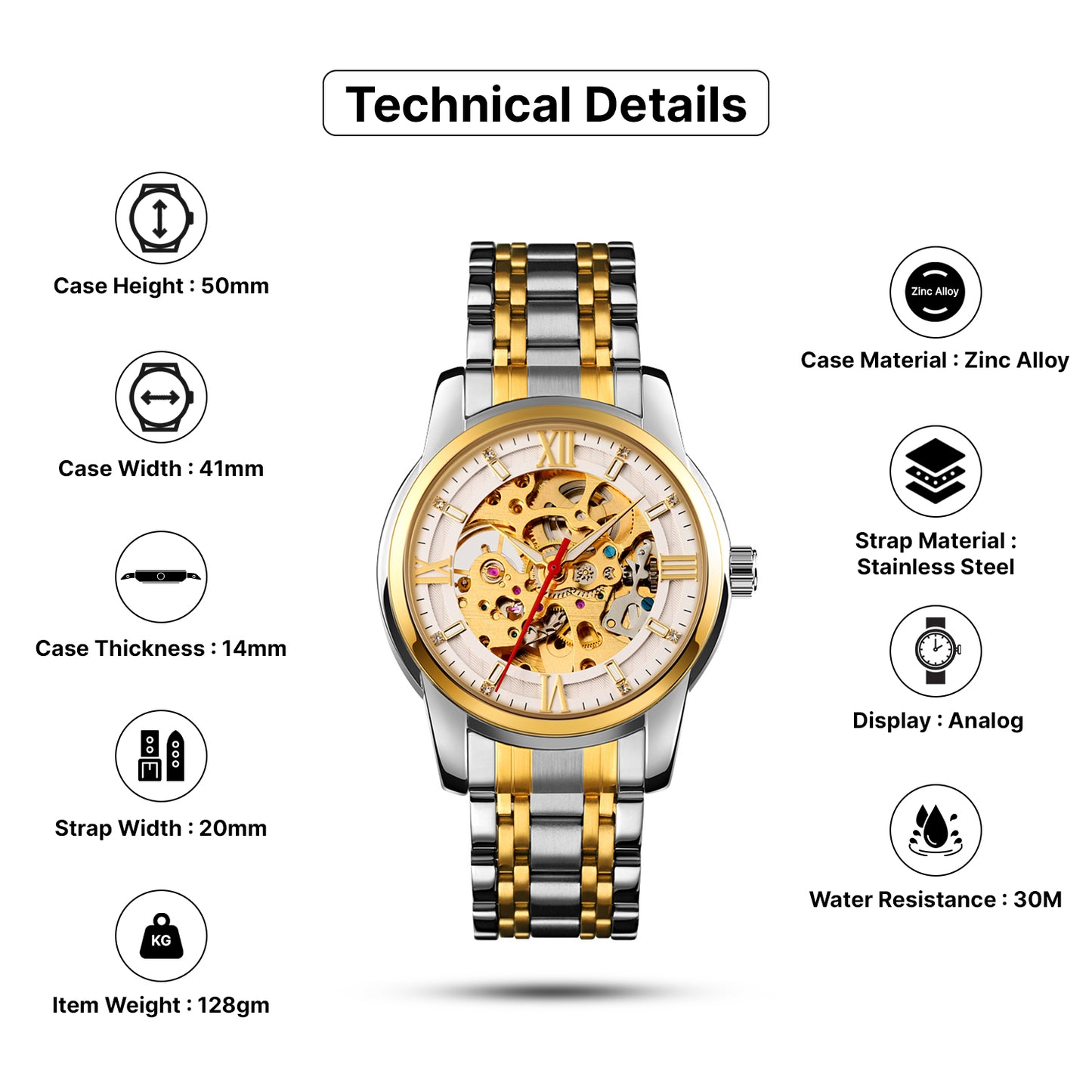 Skmei Automatic Analog Dial Stainless Steel Strap Watch for Men - 9222