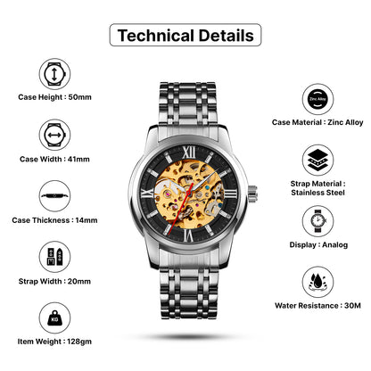 Skmei Automatic Analog Dial Stainless Steel Strap Watch for Men - 9222