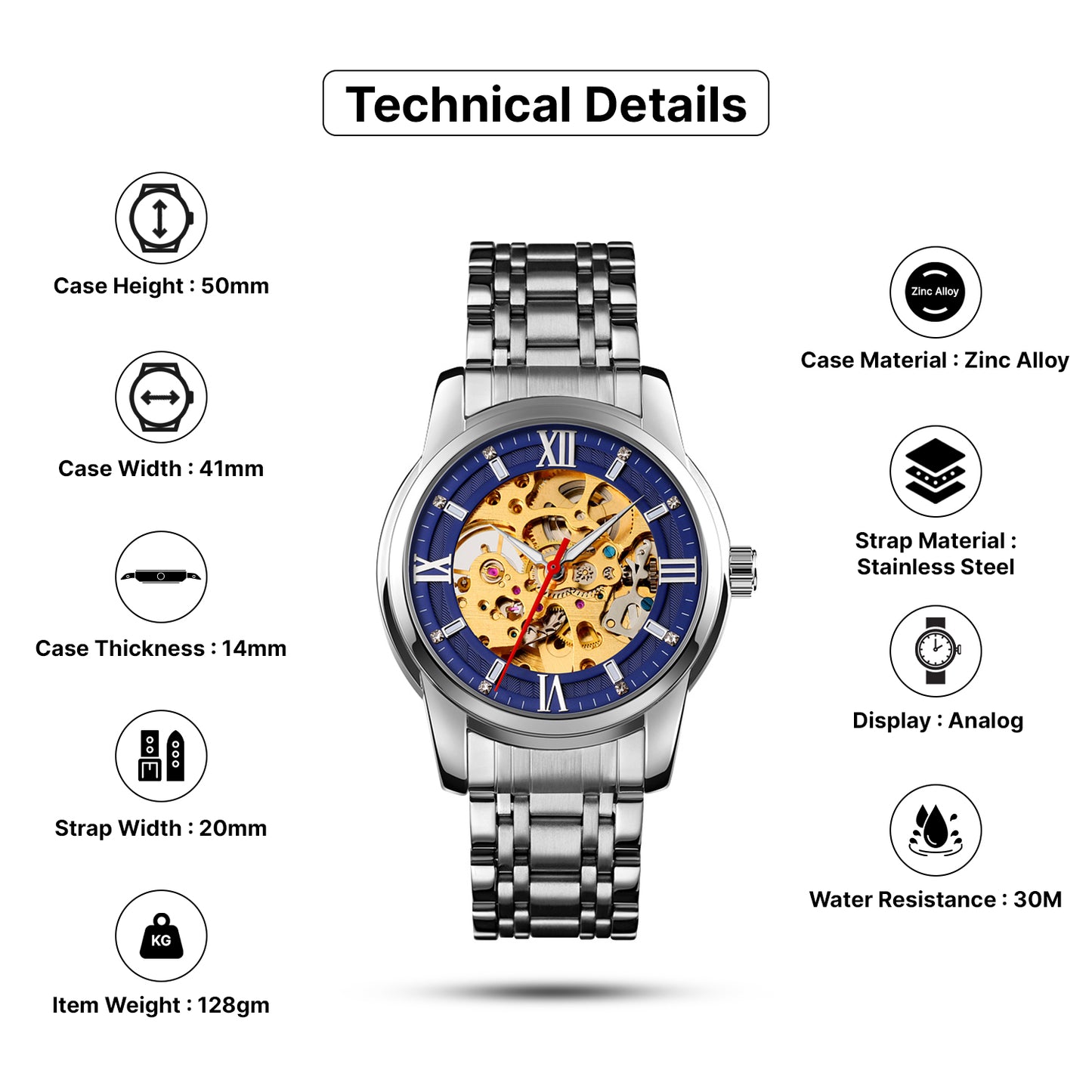 Skmei Automatic Analog Dial Stainless Steel Strap Watch for Men - 9222