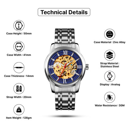 Skmei Automatic Analog Dial Stainless Steel Strap Watch for Men - 9222