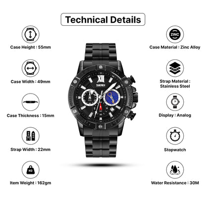 Skmei Quartz Analog Dial Stainless Steel Strap Watch for Men - 9235