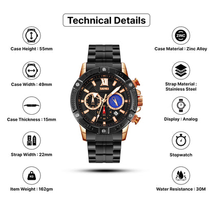 Skmei Quartz Analog Dial Stainless Steel Strap Watch for Men - 9235