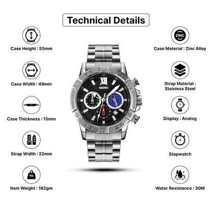 Skmei Quartz Analog Dial Stainless Steel Strap Watch for Men - 9235