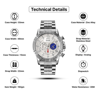 Skmei Quartz Analog Dial Stainless Steel Strap Watch for Men - 9235