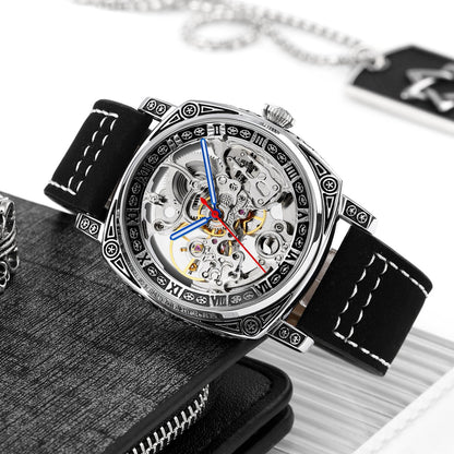 Automatic Mechanical Watch Men's Leather Strap Wristwatches - 9271