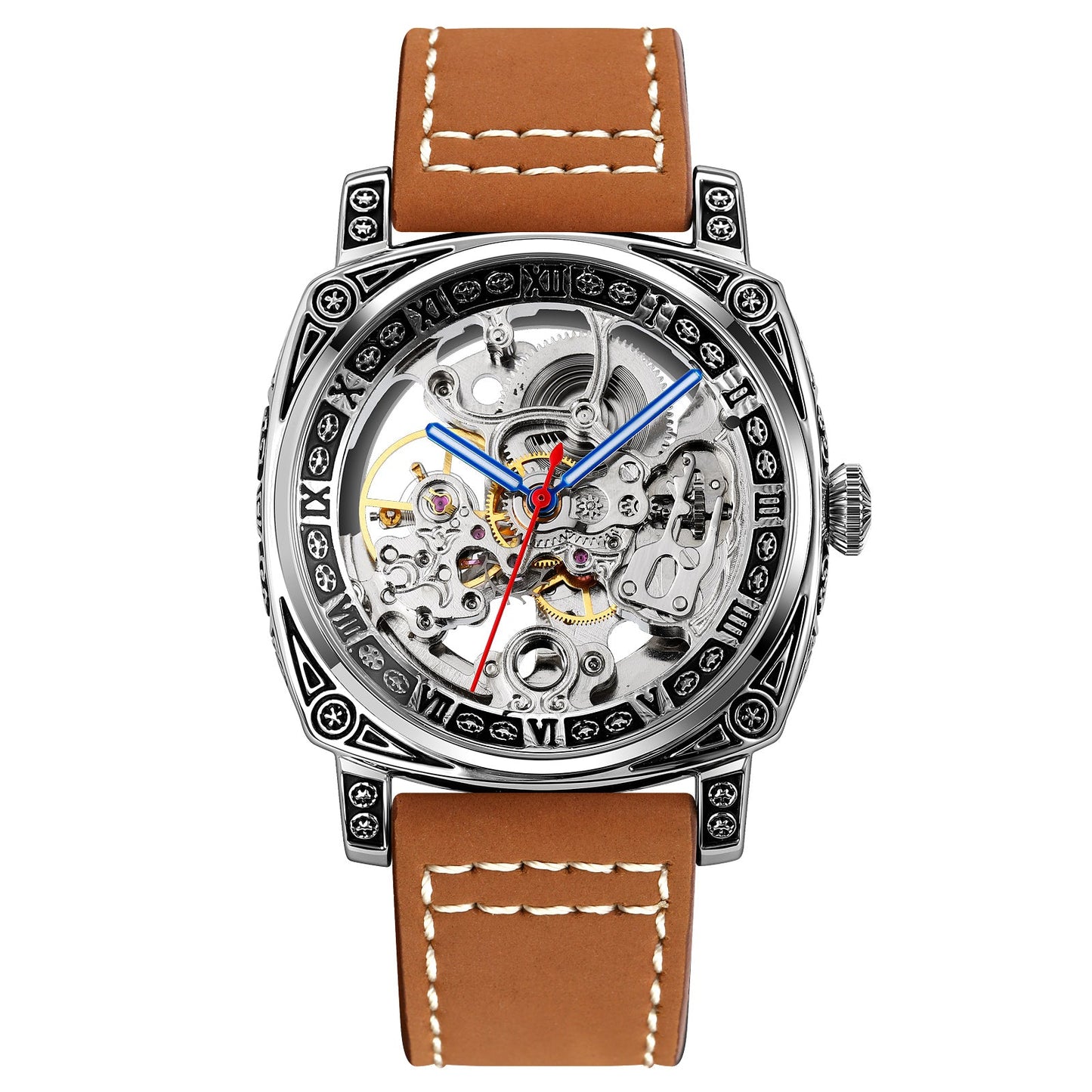 Automatic Mechanical Watch Men's Leather Strap Wristwatches - 9271