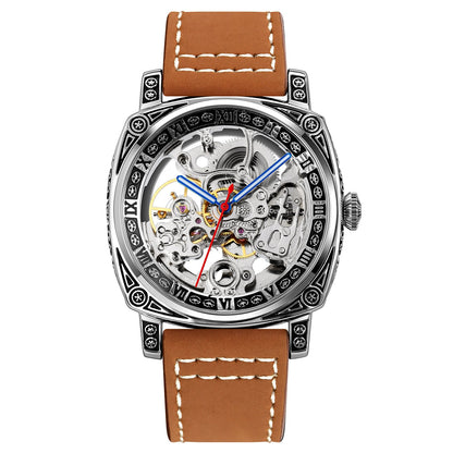 Automatic Mechanical Watch Men's Leather Strap Wristwatches - 9271