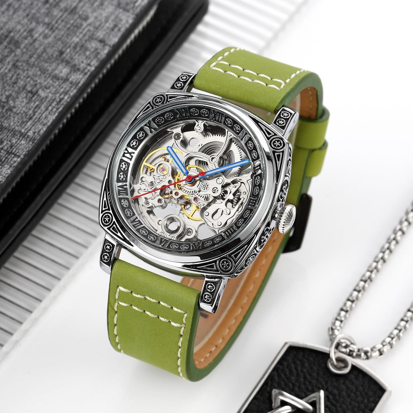 Automatic Mechanical Watch Men's Leather Strap Wristwatches - 9271