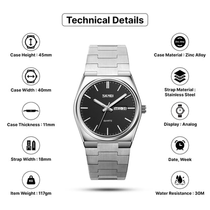 Skmei Quartz Analog Dial Stainless Steel Strap Watch for Men - 9288