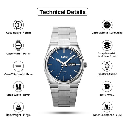 Skmei Quartz Analog Dial Stainless Steel Strap Watch for Men - 9288