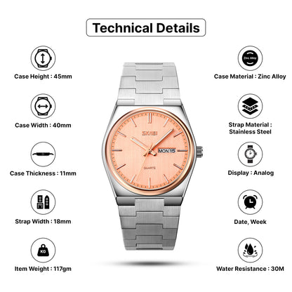 Skmei Quartz Analog Dial Stainless Steel Strap Watch for Men - 9288