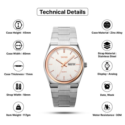 Skmei Quartz Analog Dial Stainless Steel Strap Watch for Men - 9288