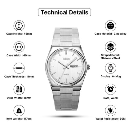 Skmei Quartz Analog Dial Stainless Steel Strap Watch for Men - 9288