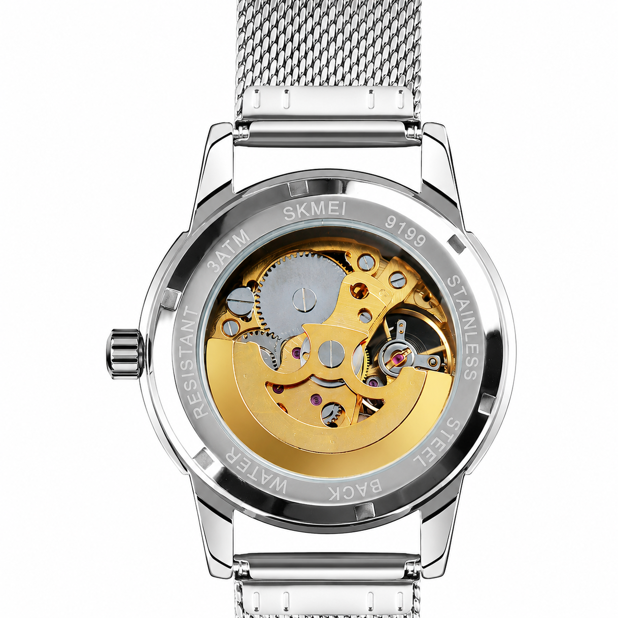 Elegant Skeleton Analog Wrist Watch with Mesh Strap For Men