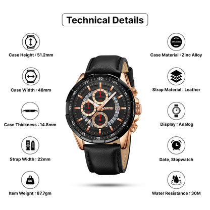 Skmei Quartz Analog Dial Leather Strap Watch for Men - 9312