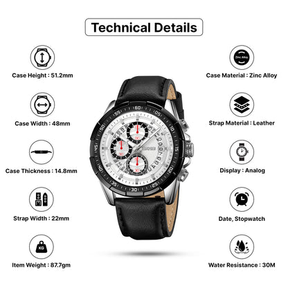 Skmei Quartz Analog Dial Leather Strap Watch for Men - 9312