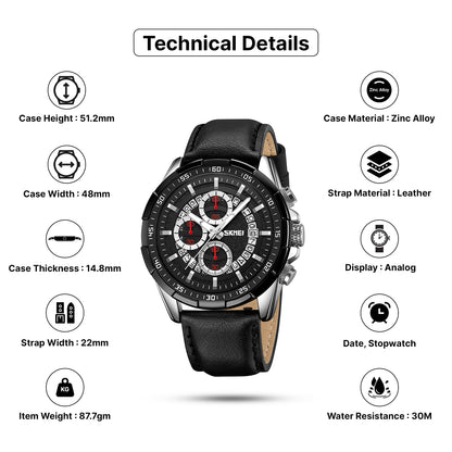 Skmei Quartz Analog Dial Leather Strap Watch for Men - 9312