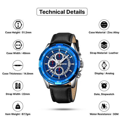 Skmei Quartz Analog Dial Leather Strap Watch for Men - 9312