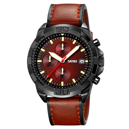 Men's Chronograph Quartz Watch with Leather Band - 9347