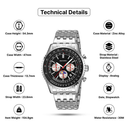 Skmei Quartz Analog Dial Stainless Steel Strap Watch for Men - 9348