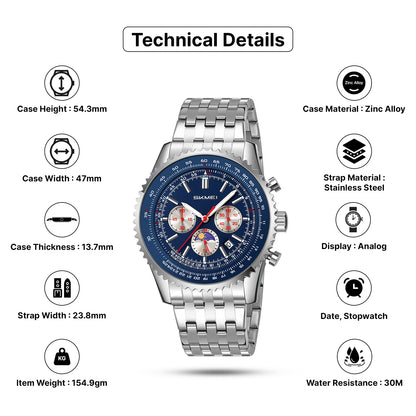 Skmei Quartz Analog Dial Stainless Steel Strap Watch for Men - 9348