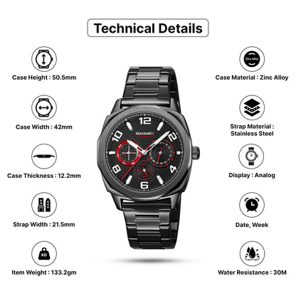 Skmei Quartz Analog Dial Stainless Steel Strap Watch for Men - 9350