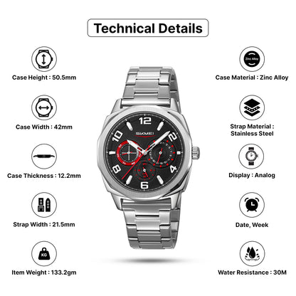 Skmei Quartz Analog Dial Stainless Steel Strap Watch for Men - 9350