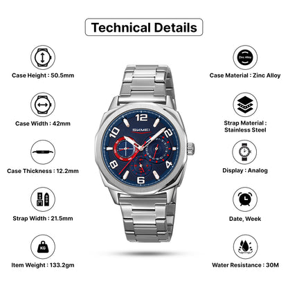 Skmei Quartz Analog Dial Stainless Steel Strap Watch for Men - 9350