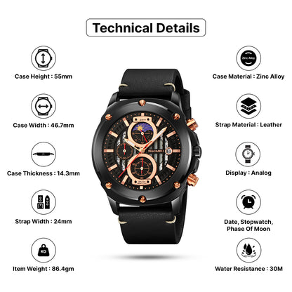 Skmei Quartz Analog Dial Leather Strap Watch for Men - 9351