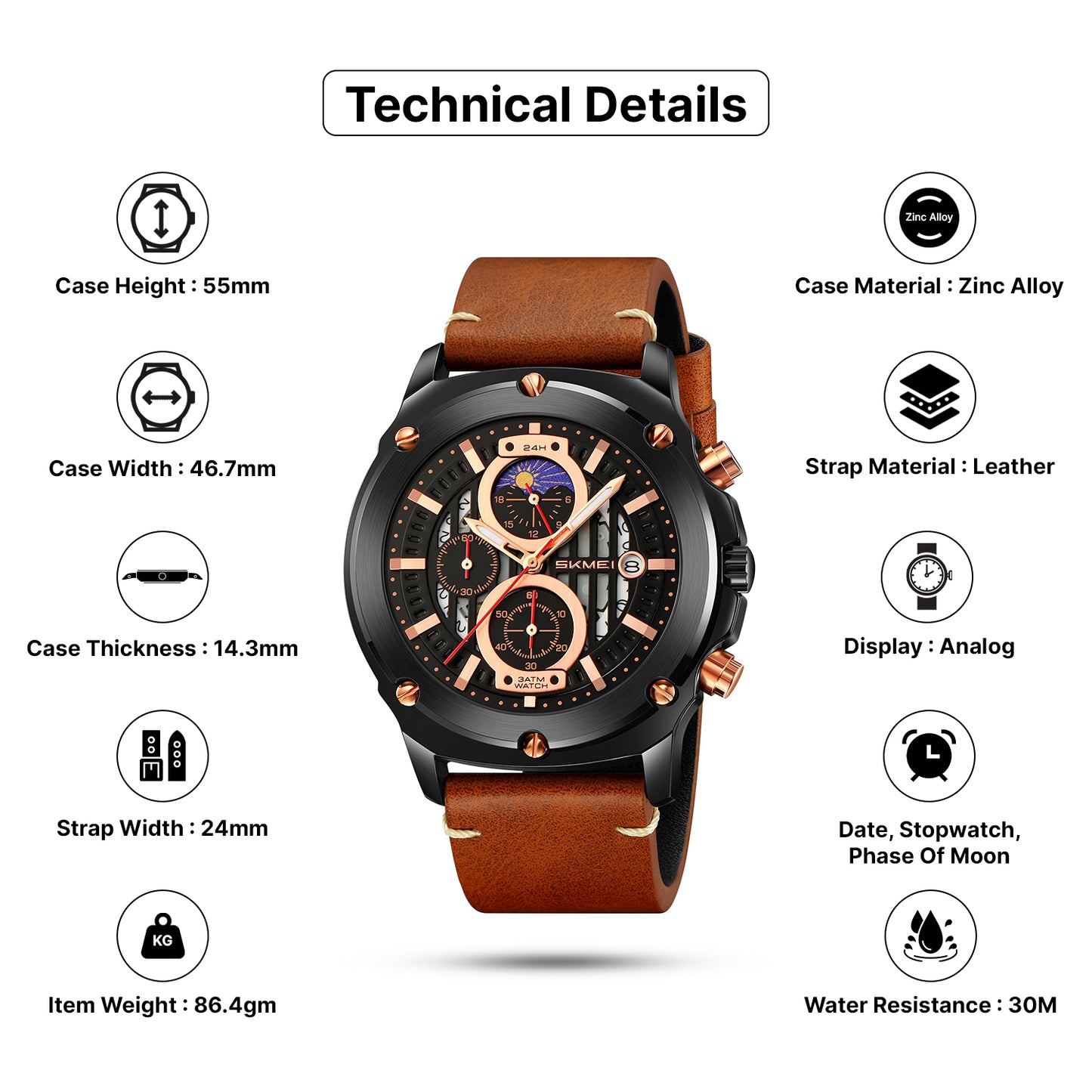 Skmei Quartz Analog Dial Leather Strap Watch for Men - 9351