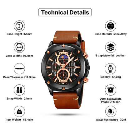 Skmei Quartz Analog Dial Leather Strap Watch for Men - 9351