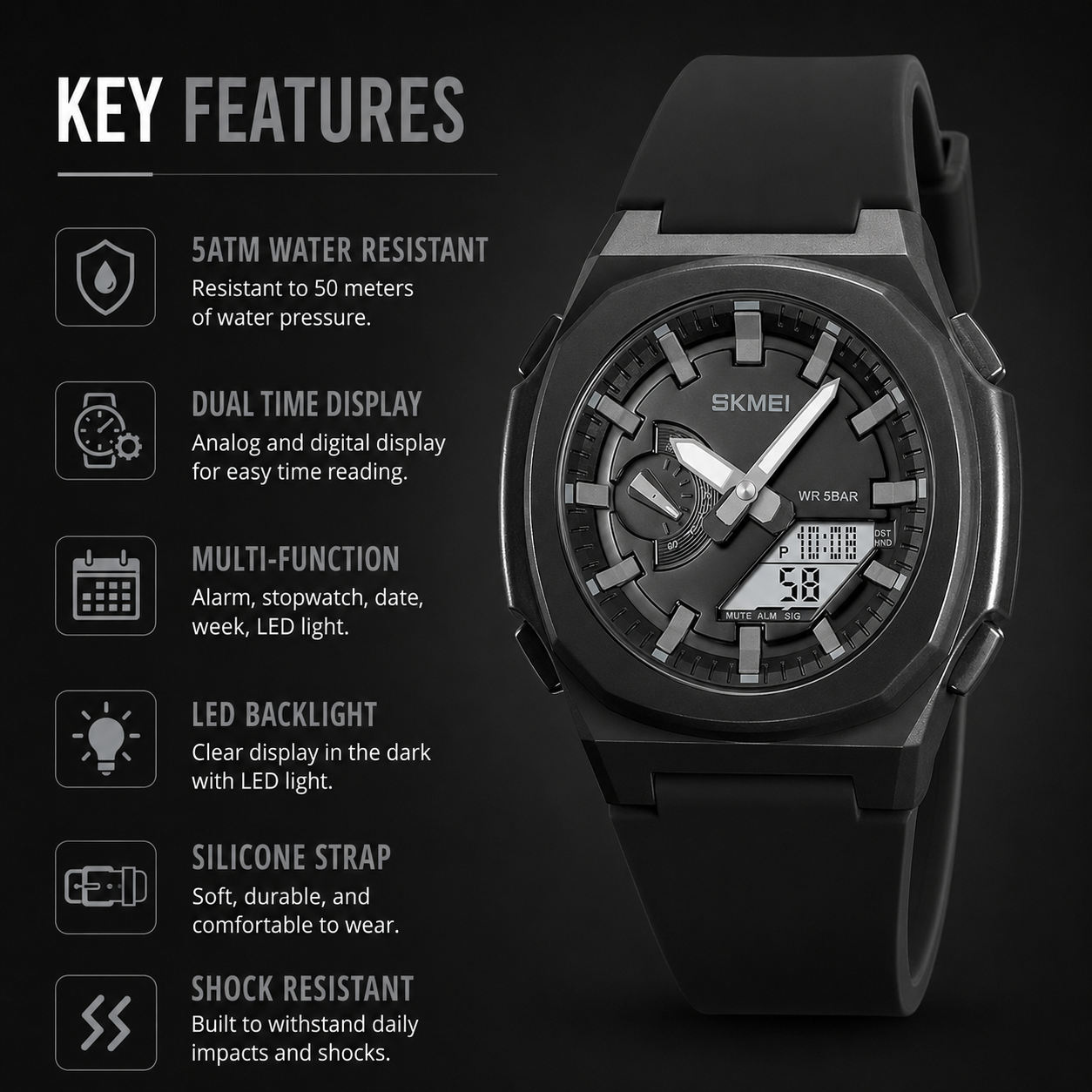 Luxury Analog Digital Sports Wrist Watch for Men