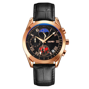 Elegant Analog Chronograph Wrist Watch with Leather Strap For Men