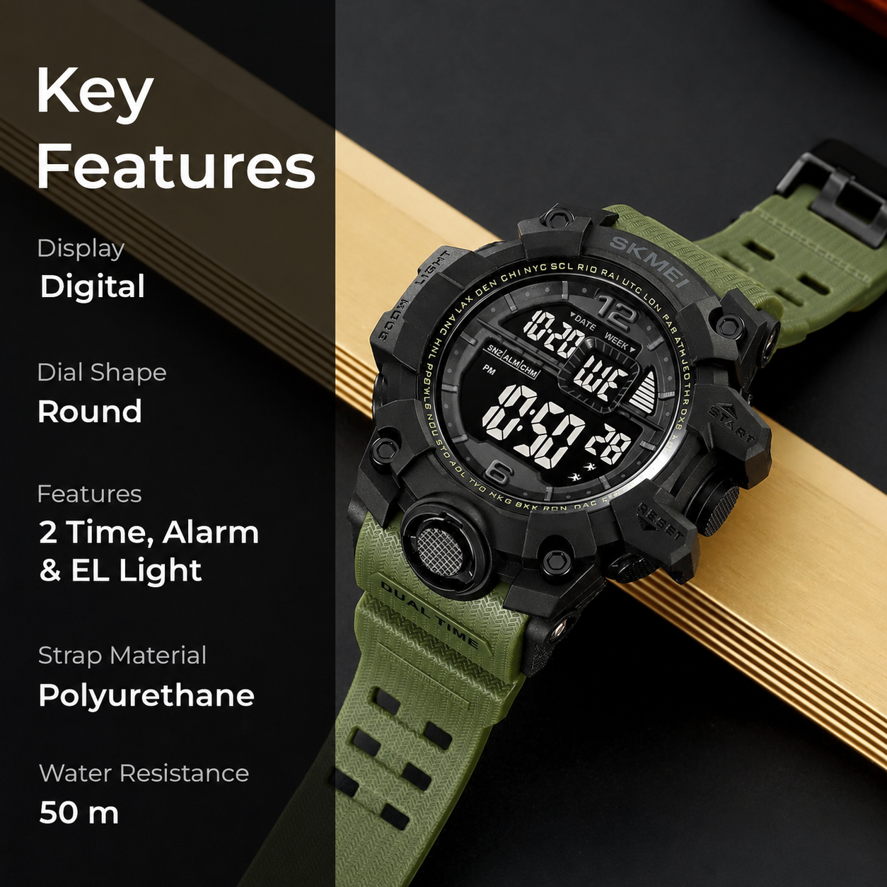 Rugged Digital Sports Watch for Men with Dual Time Display and Outdoor Adventure Style