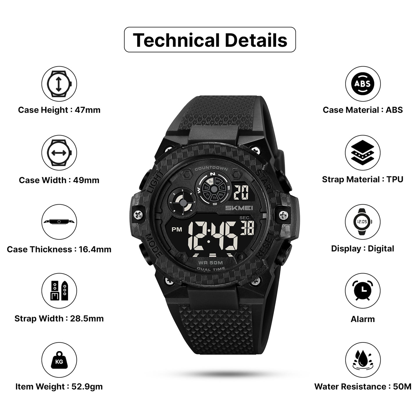 Skmei Digital Dial TPU Strap Watch for Men - 2337