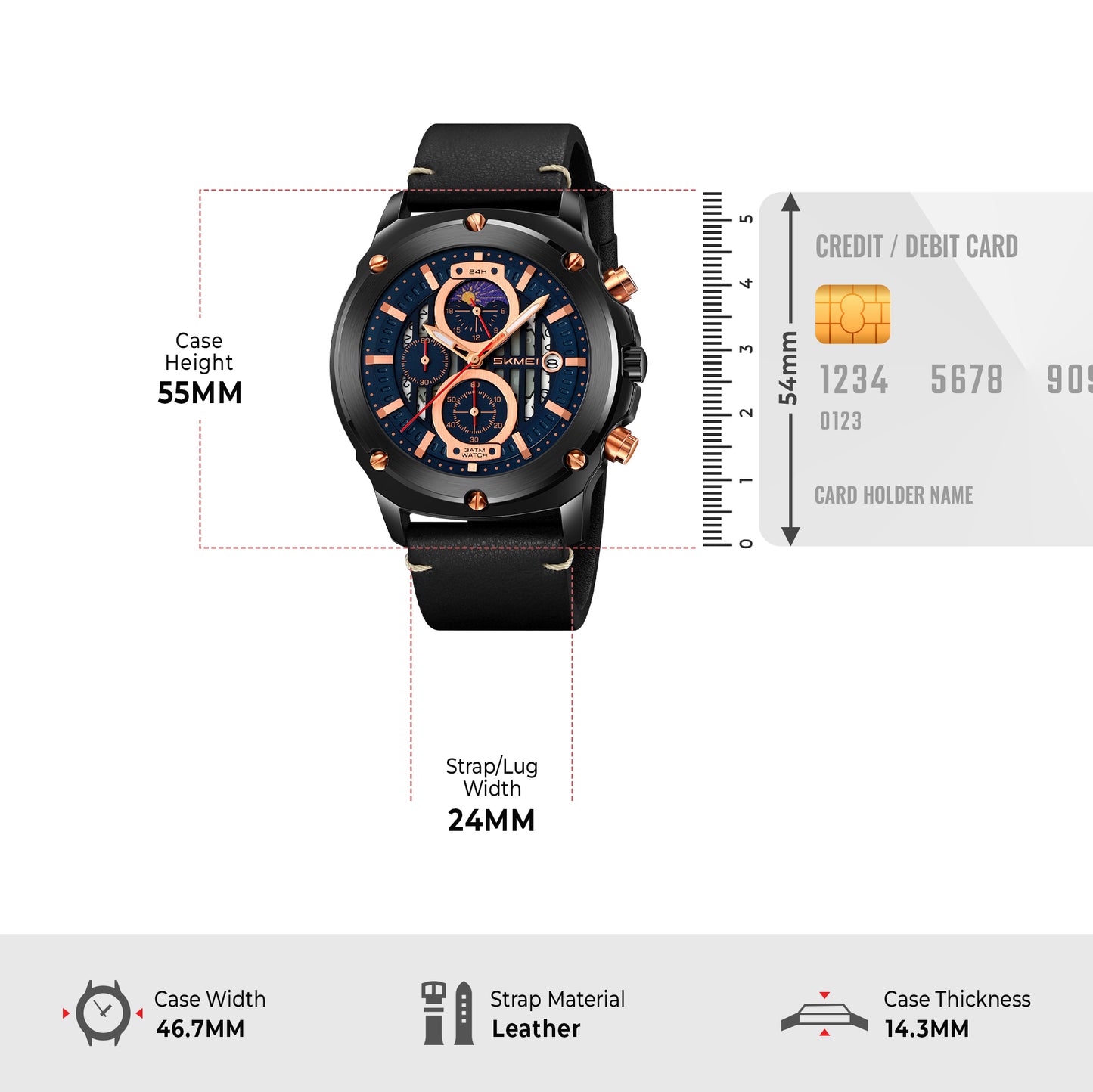 Skmei Quartz Analog Dial Leather Strap Watch for Men - 9351