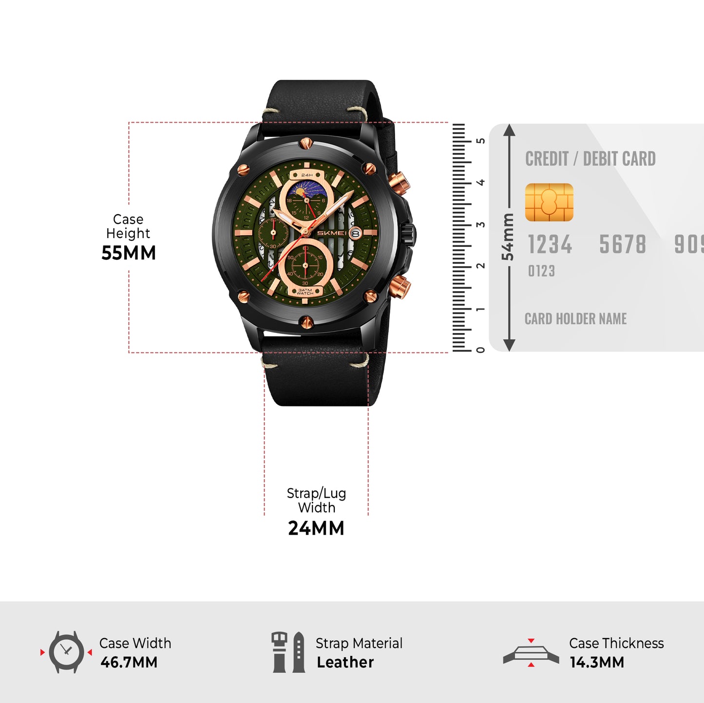 Skmei Quartz Analog Dial Leather Strap Watch for Men - 9351