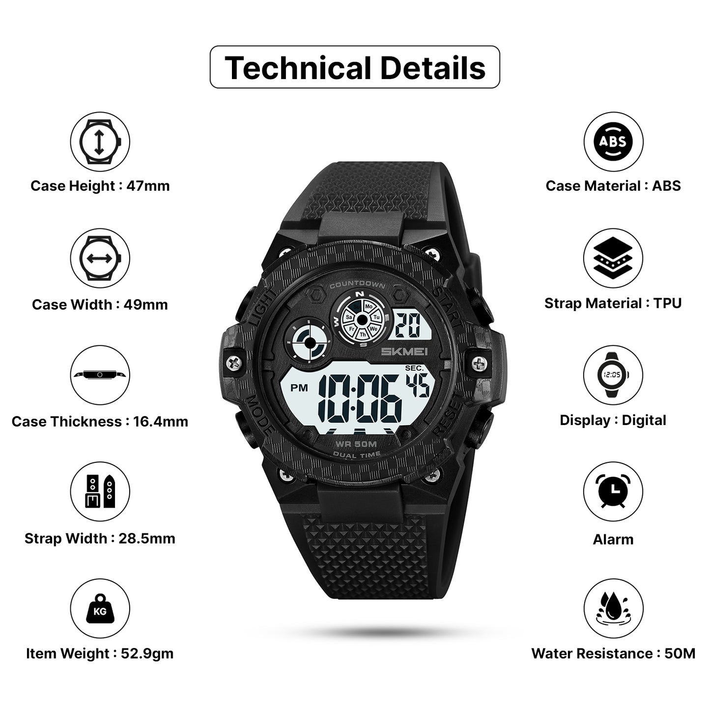 Skmei Digital Dial TPU Strap Watch for Men - 2337